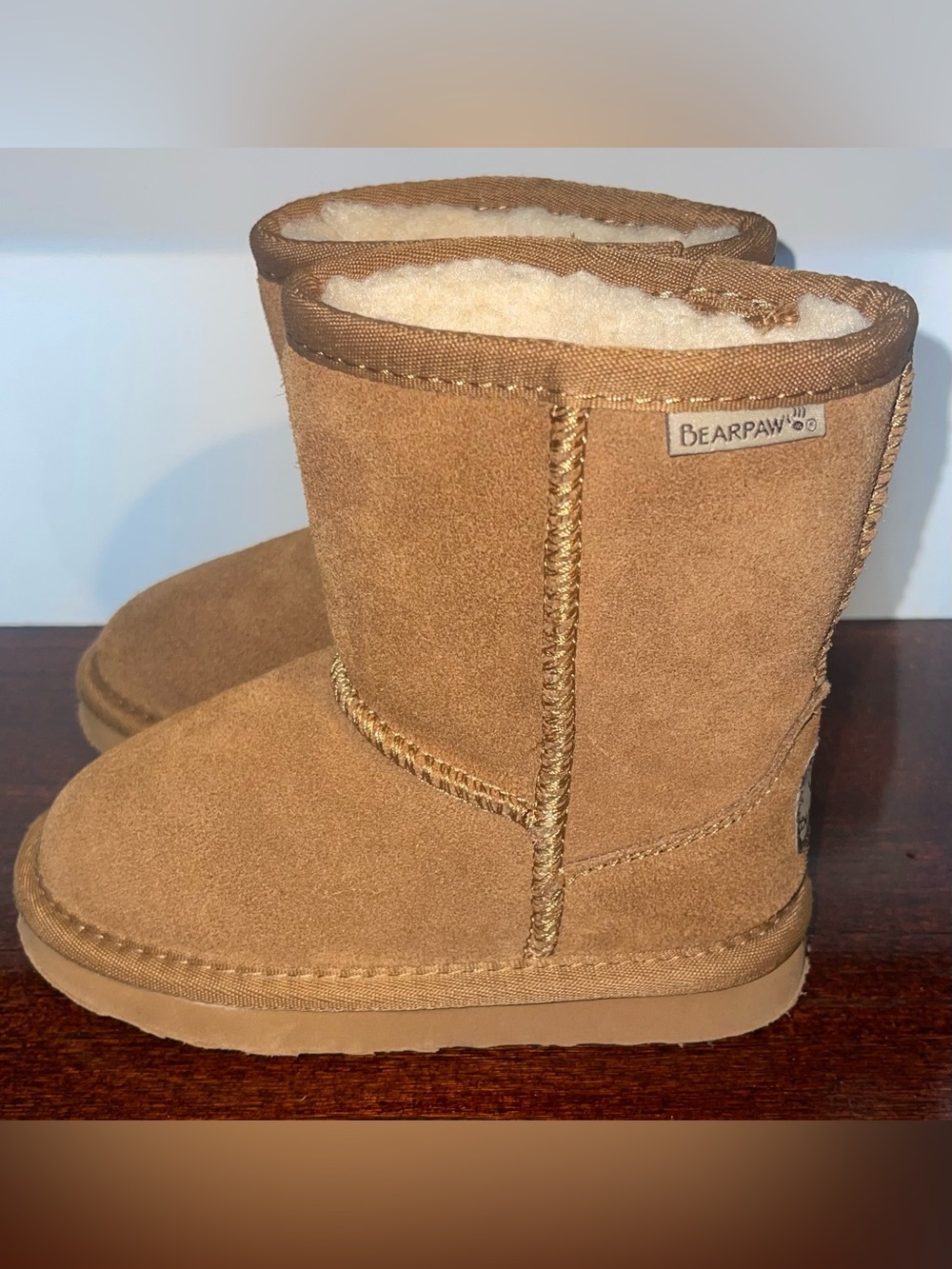 Bearpaw girls 13 short brow suede slip boot on wool blend lining